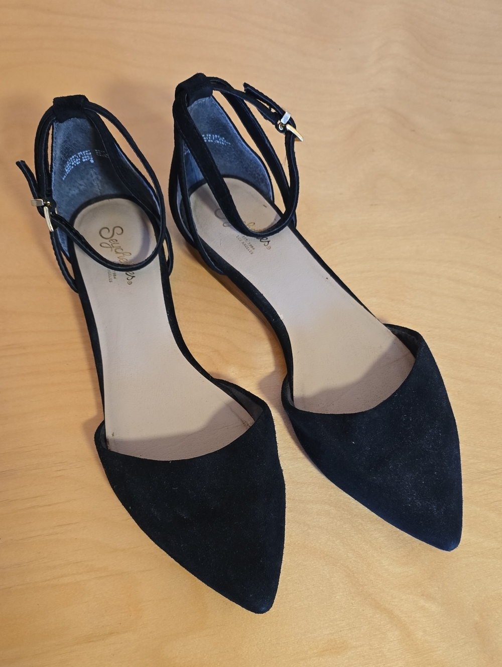 Seychelles Black Pointed Toe Ankle-Strap Flats